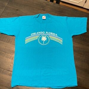 VTG Orlando Florida Blue Graphic Short Sleeve Unisex Jerzees T-Shirt Size LG